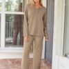 Trendy 2 Piece Outfits Oversized Slouchy 2022 Winter Matching Lounge Sets Cozy Knit Loungewear Sweater Sets