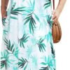 Women Summer Casual Bohemian Maxi Dress V-Neck Sleeveless Flowy Boho Floral Beach Long Dress with Pockets