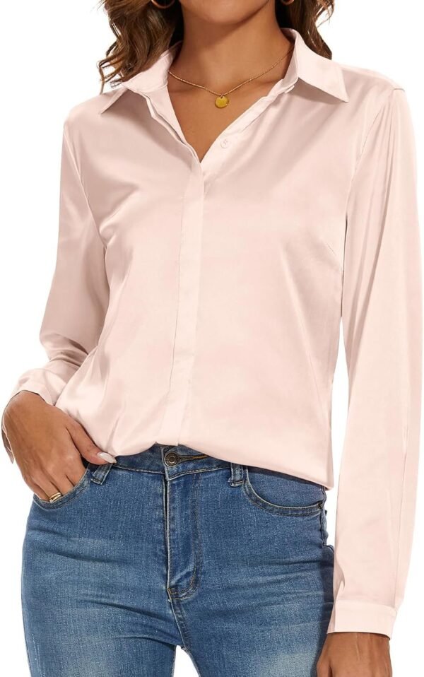 Women's Silk Blouse Long Sleeve Lady Shirt Casual Office Work Blouse Shirt Tops