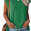 Womens Summer Short Cap Sleeve Shirts Solid Loose Fit Pocket Tunic Tops