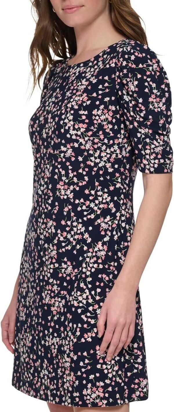 Women's Floral Jersey Short Puff Sleeve Dress
