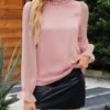 Womens Blouses Trendy Dressy Casual Tops Elegant Puff Long Sleeve Shirts Ruffle Mock Neck Plain Chiffon Outfits