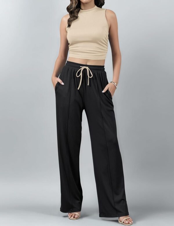 Women's 2024 Lounge Sets 2 Piece Summer Outfits Ribbed Crop Tank Tops Elastic High Waist Wide Leg Pants Matching Set