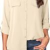Women's Dressy Lapel Button Down Shirts for Work Office Business Casual Chiffon Blouse Tops