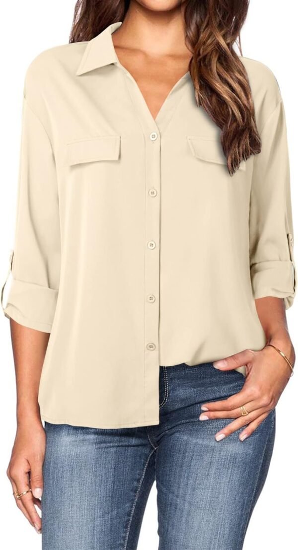 Women's Dressy Lapel Button Down Shirts for Work Office Business Casual Chiffon Blouse Tops