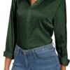 Women's Silk Blouse Long Sleeve Lady Shirt Casual Office Work Blouse Shirt Tops