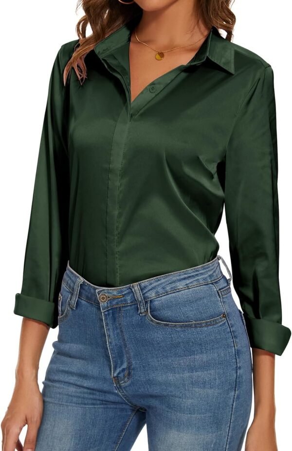 Women's Silk Blouse Long Sleeve Lady Shirt Casual Office Work Blouse Shirt Tops