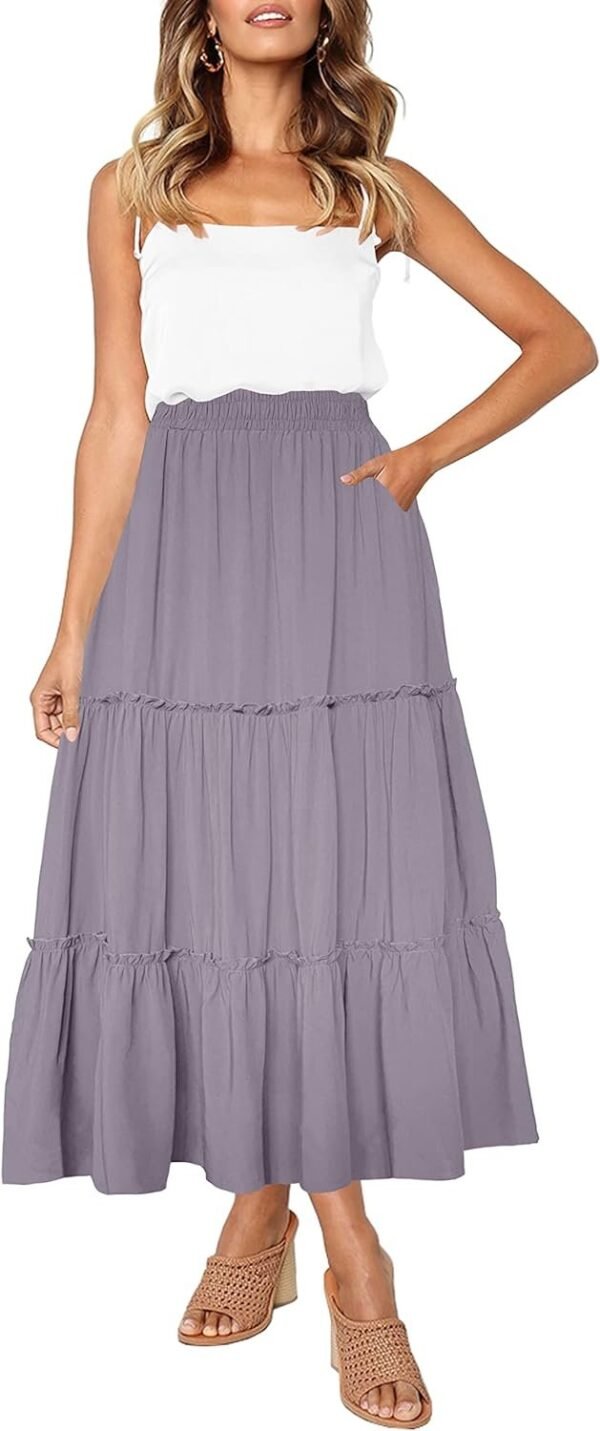 71T3VIUEyiL._AC_SL1500.jpg Womens High Waist A Line Ruffle Swing Long Maxi Skirt with Pockets