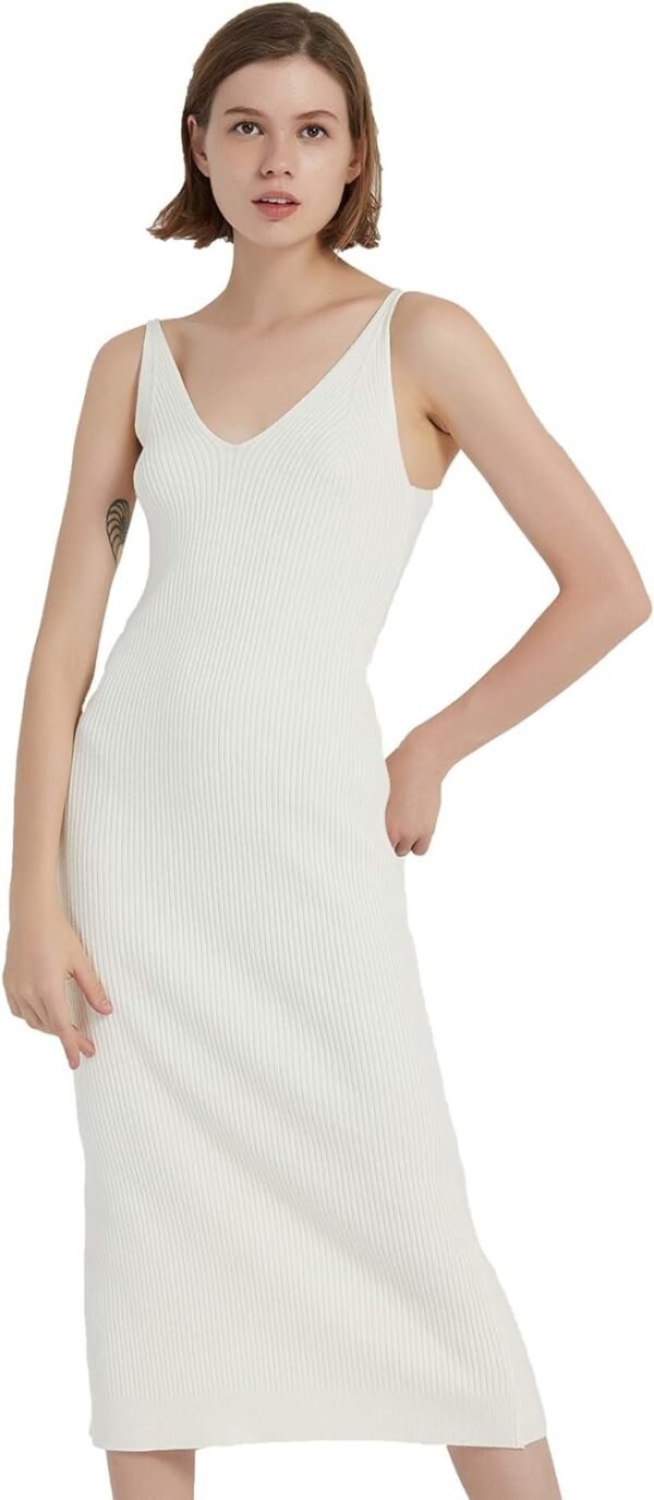 Women's Sleeveless Sweater Dress Knit Slim V Neck Bodycon Midi Stretchable Elasticity Slim Fits