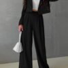 Womens Cropped Blazer Jackets High Waisted Wide Leg Work Pants Suit Set
