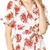 Women's Wrap Peplum Top Blouse Tie Waist Short Sleeve Ruffle Floral V Neck Belted Shirts