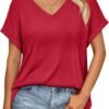 Women's Oversized Short Sleeve Tshirts Casual V Neck Summer Tops Loose Fit 2024 Work Shirts