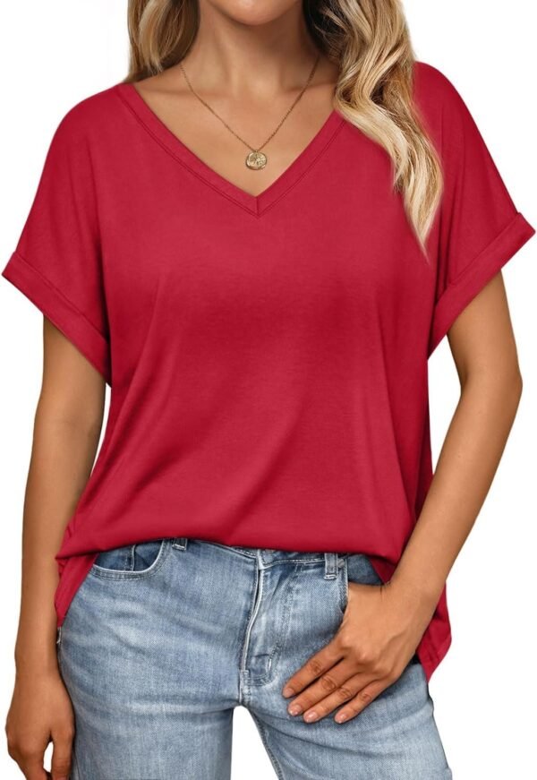 Women's Oversized Short Sleeve Tshirts Casual V Neck Summer Tops Loose Fit 2024 Work Shirts
