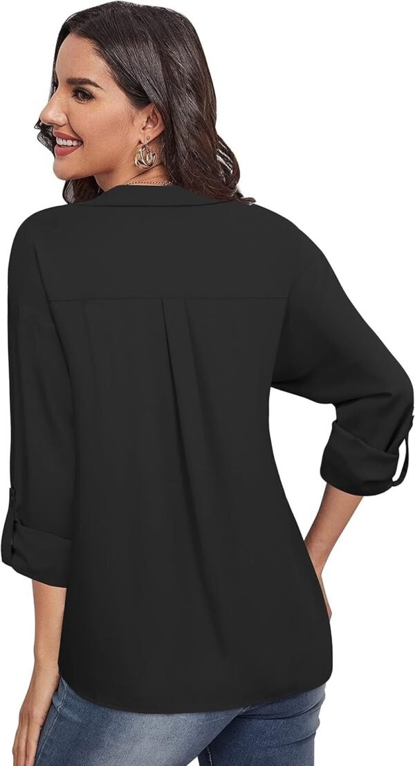 Women's Dressy Lapel Button Down Shirts for Work Office Business Casual Chiffon Blouse Tops