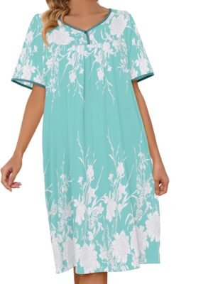 House Dresses  for Women with Pockets  Dresses Short Sleeve for Women Nightgown Lounge Dress