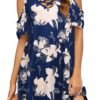 Women Summer Cold Shoulder Criss Cross Neckline Short Sleeve Casual Tunic Top Dress (S-3XL)