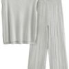 Womens Pullover Tops And Wide Leg Pants Casual Sweater Set