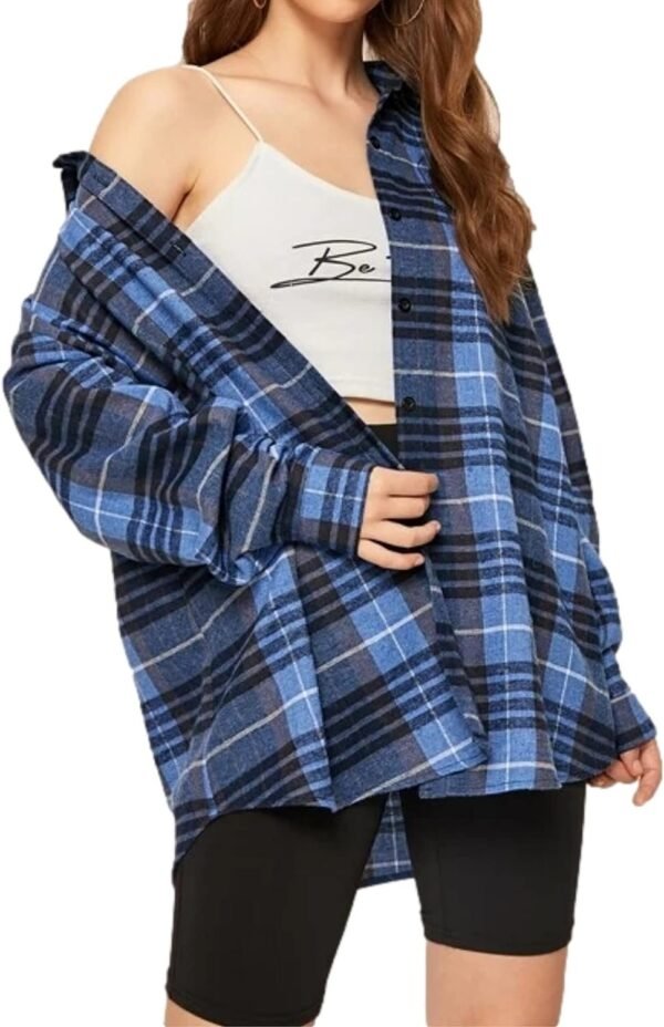 Plaid Flannel Button Down Shirts for Women Oversized Dressy Casual Long Sleeve Tops Blouse