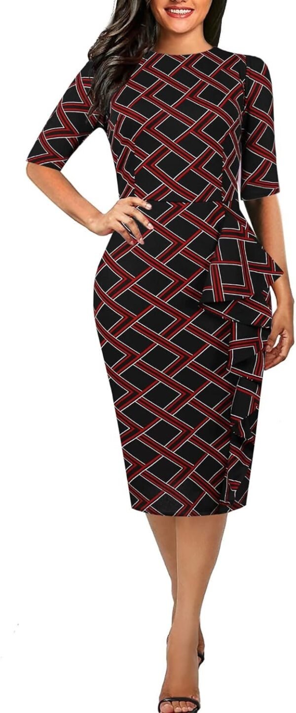 Women's Vintage Short Sleeve Polka Dot Falbala Fold Slim Fit Pencil Dress