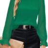 Womens Blouses Trendy Dressy Casual Tops Elegant Puff Long Sleeve Shirts Ruffle Mock Neck Plain Chiffon Outfits