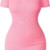 Women's Mini Dresses Sexy Ribbed Short Sleeve Tummy Control Bodycon Mini Dress