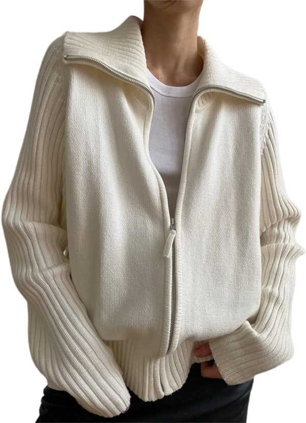 Women Zip Up Long Sleeve Crop Hooded Tops Ribbed Knit Cropped Hoodie Jacket Y2k Cute Sweater Pullover