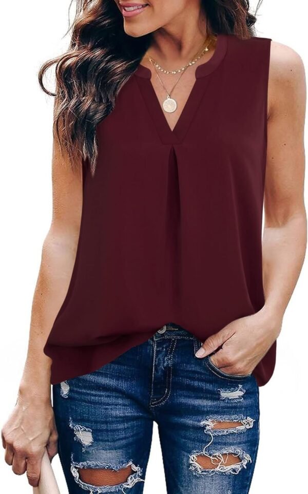 Women's Summer Tank Blouse Casual V Neck Sleeveless Tunic Top Shirt