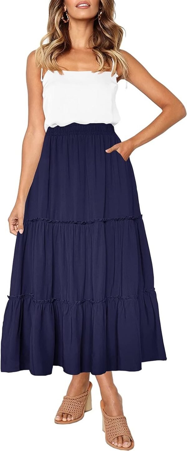 71Vg5dy7zmL._AC_SL1500.jpg Womens High Waist A Line Ruffle Swing Long Maxi Skirt with Pockets