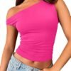 Womens Off The Shoulder Tops Sleeveless Shirts Going Out Crop Tank Tops Slim Fitted Y2K Summer Outfits 2024
