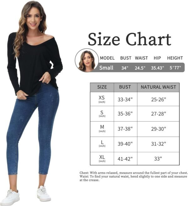 Women's Oversized T Shirts Fashion Long Sleeve Scoop Neck Top Shirts Loose fit Comfy Tees with Pockets
