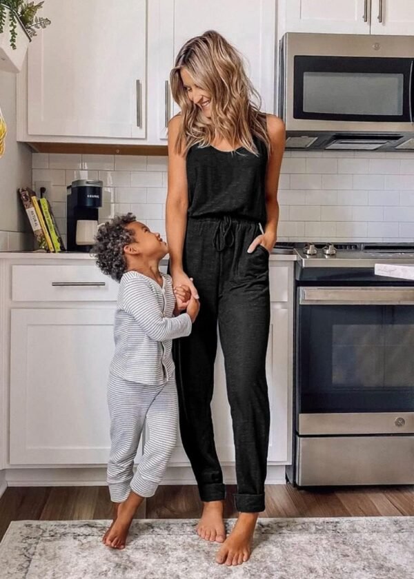 Womens Sleeveless Drawstring Elastic Waist Loose Jumpsuits