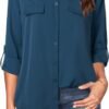 Women's Dressy Lapel Button Down Shirts for Work Office Business Casual Chiffon Blouse Tops