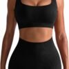 Workout Outfits for Women 2 Piece Seamless Ribbed High Waist Leggings with Sports Bra Exercise Set…