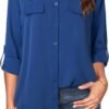 Women's Dressy Lapel Button Down Shirts for Work Office Business Casual Chiffon Blouse Tops