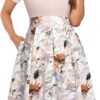 Womens Elegant Print Notched Neck Slant Pocket Pleated Hem Casual A-Line Dress