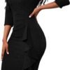 Women's Sequin Sparkly Glitter Party Club Dress Crew Neck 3/4 Sleeve Ruffle Ruched Cocktail Bodycon Midi Dress