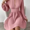Women's Long Lantern Sleeve Mock Neck Cut Out Dress Elegant A Line Short Dresses