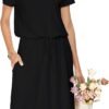 Womens Hide Belly Mid Length Work Casual Dress with Pockets