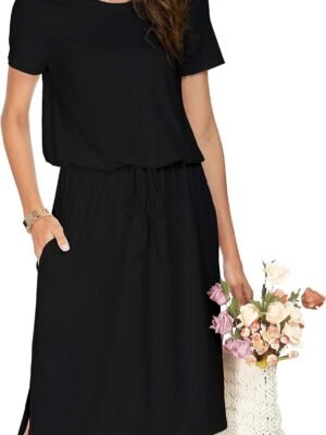 Womens Hide Belly Mid Length Work Casual Dress with Pockets