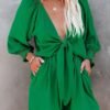 Rompers for Women Dressy Spring Summer Tie Knot Front Sexy V Neck Jumpsuits