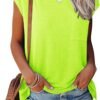 Womens Summer Short Cap Sleeve Shirts Solid Loose Fit Pocket Tunic Tops
