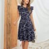 Women's Vintage Ruffle Floral Flared A Line Swing Casual Cocktail Party Dresses