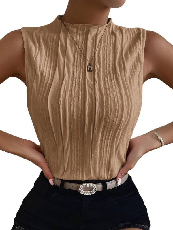Women's Sleeveless Mock Neck Textured Tank Top