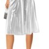 Women's Casual Ruched Stretchy High Waist A-Line Skirt Pleated Flared Midi Skirt