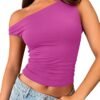 Womens Off The Shoulder Tops Sleeveless Shirts Going Out Crop Tank Tops Slim Fitted Y2K Summer Outfits 2024