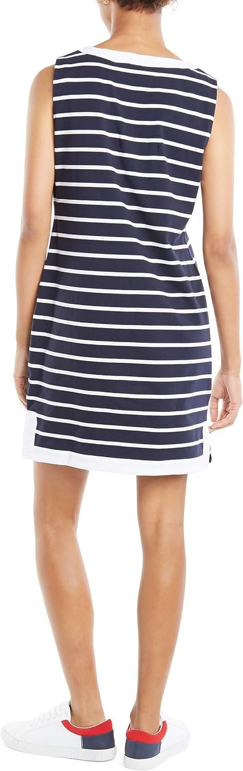 Women's Breton Stripes Sleeveless V-Neck Stretch Cotton Polo Dress