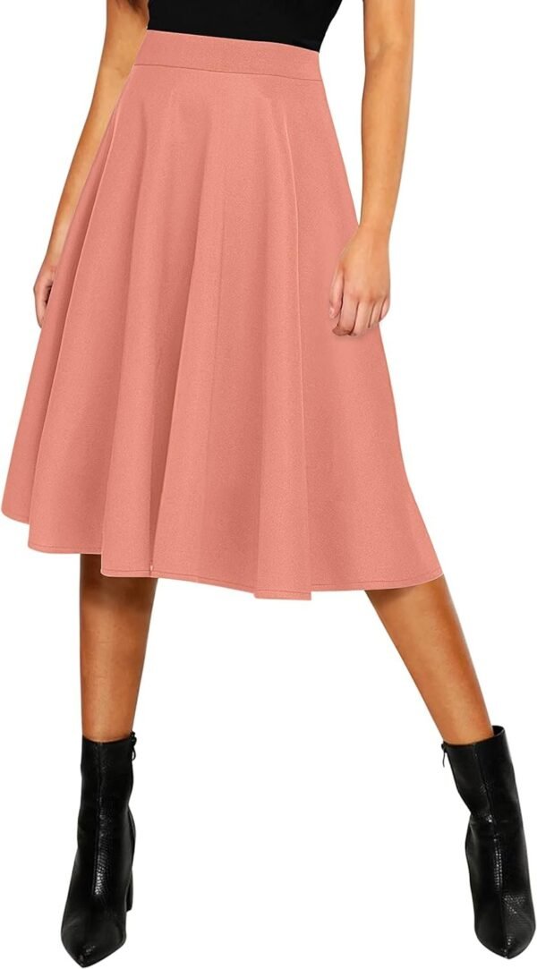 Women's Basic Elastic Waist A-line Solid Flared Midi Skirt