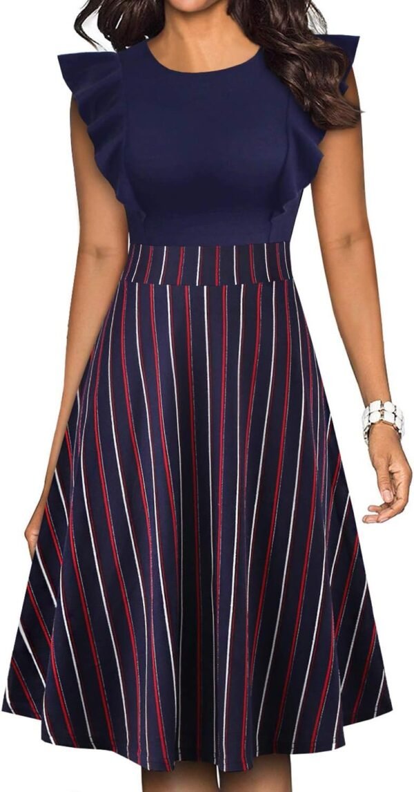 Women's Vintage Ruffle Floral Flared A Line Swing Casual Cocktail Party Dresses