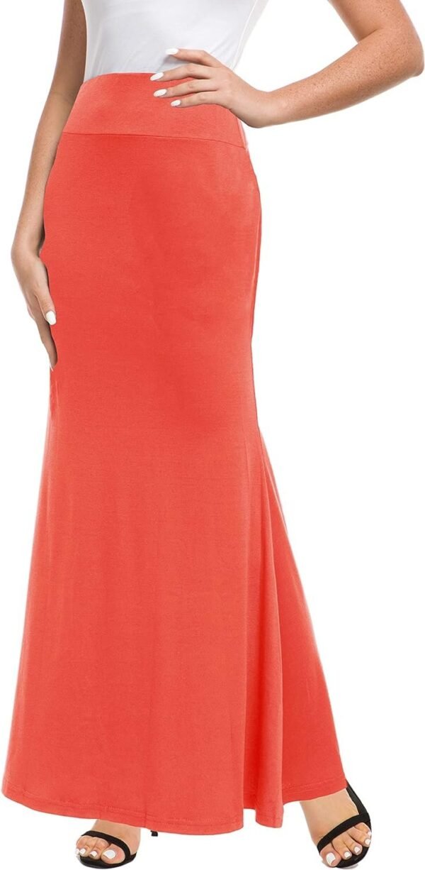 Women's Fold Over High Waisted Floor Length Maxi Flare Skirt with Pockets