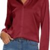 Women's Silk Blouse Long Sleeve Lady Shirt Casual Office Work Blouse Shirt Tops